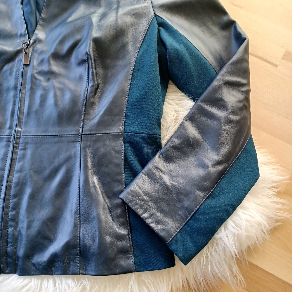 {Hal Rubenstein} Two-tone Leather Jacket in Navy - Picture 5 of 8